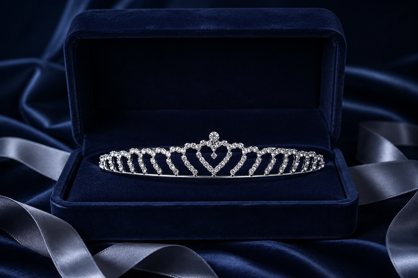 Silver Rhinestone Heart Tiara Headband – Sparkling Crystal Crown for Birthdays, Proms & Parties