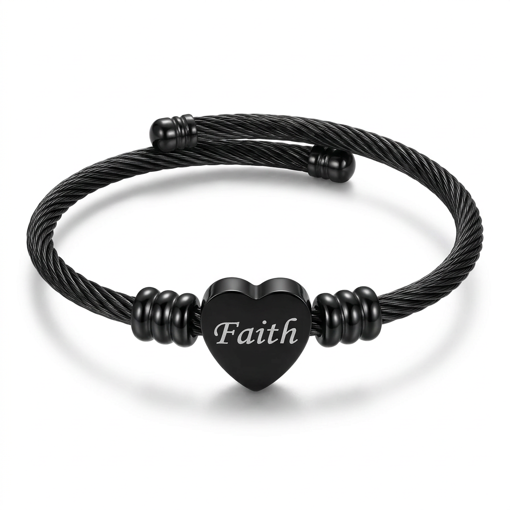 黑色Faith爱心手镯白底图
