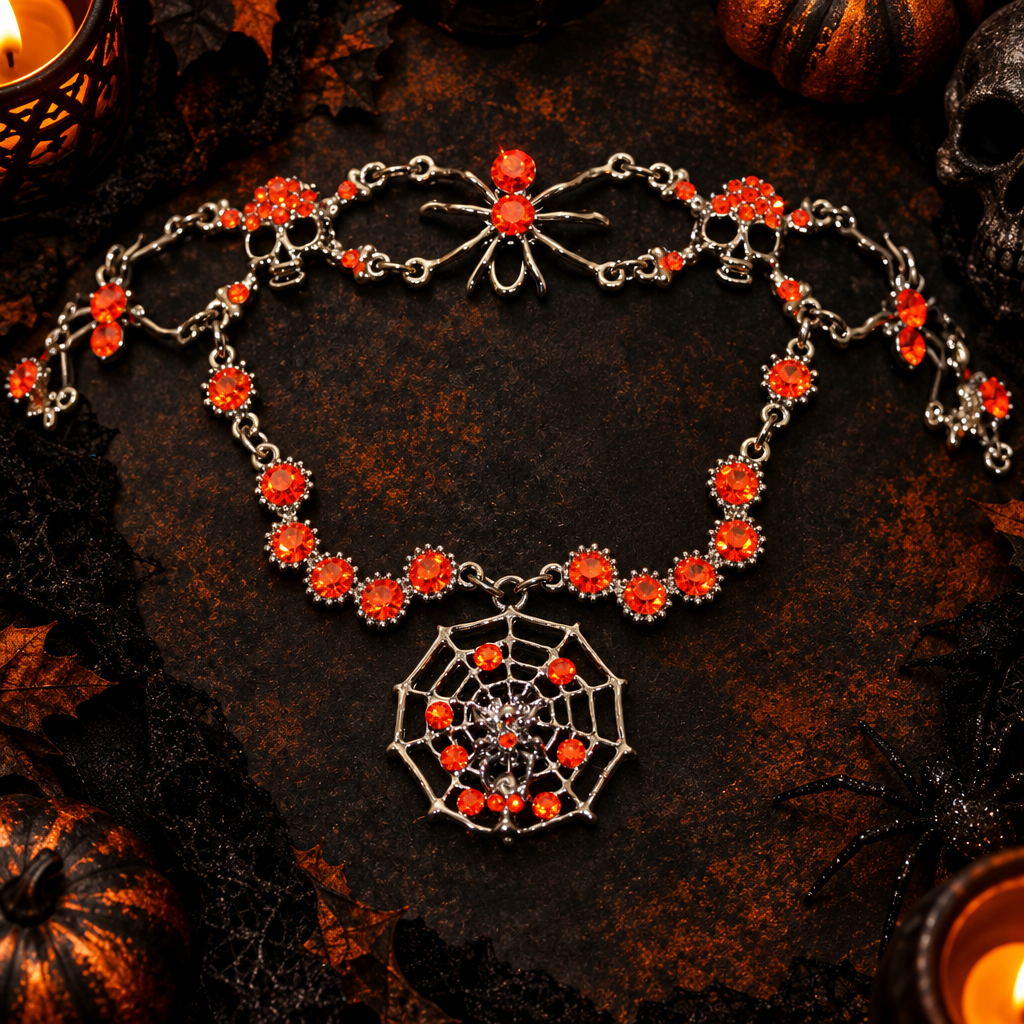 Halloween choker flat lay on dark background