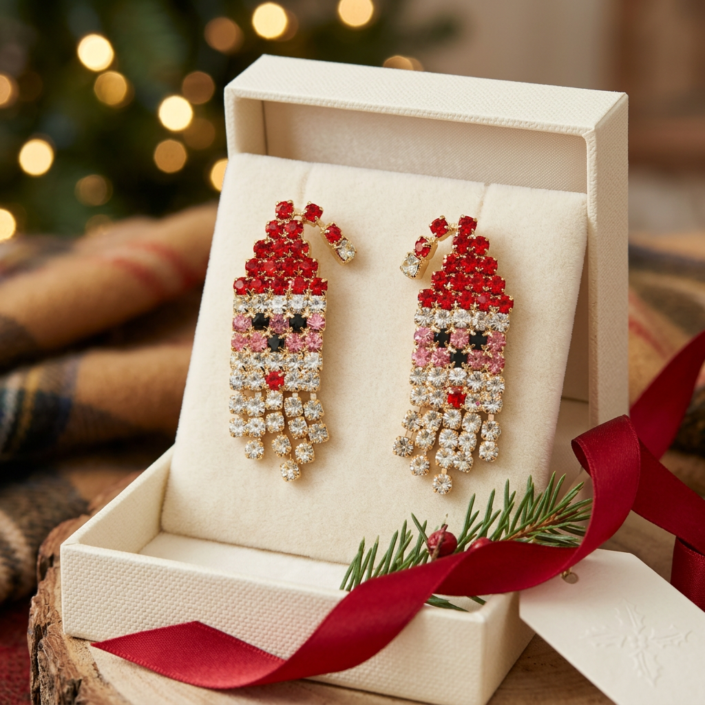 Santa earrings gift box display