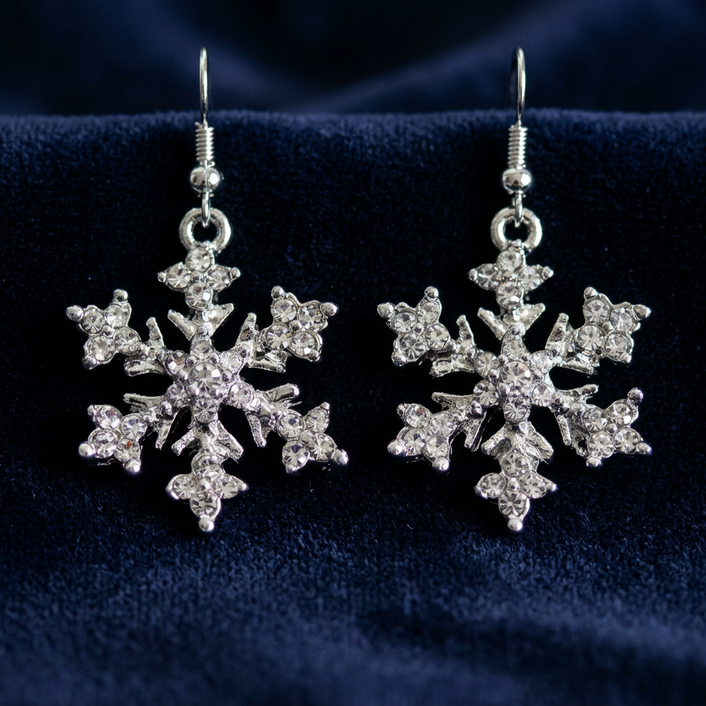 Snowflake earrings ornate detail display