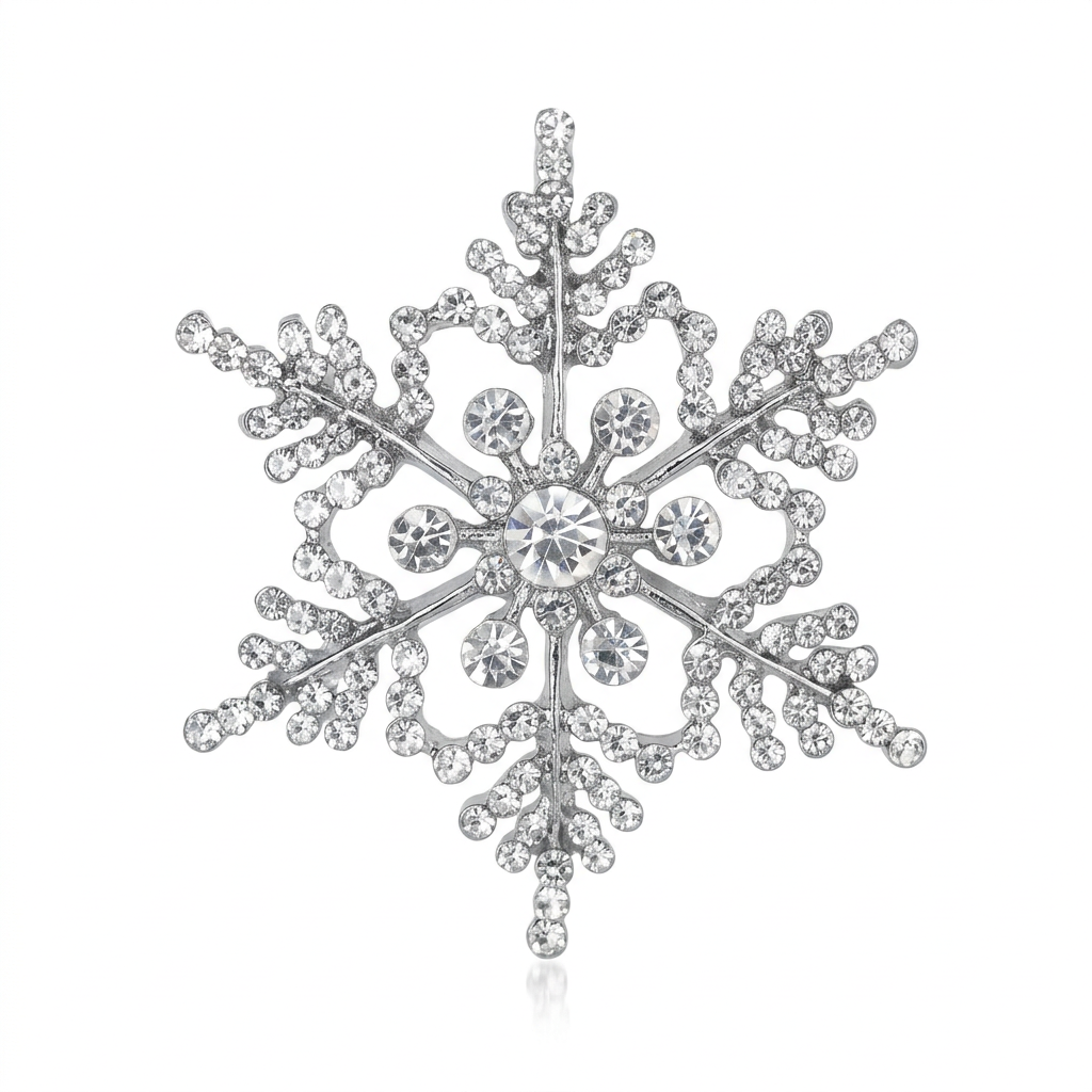 Snowflake brooch on white background