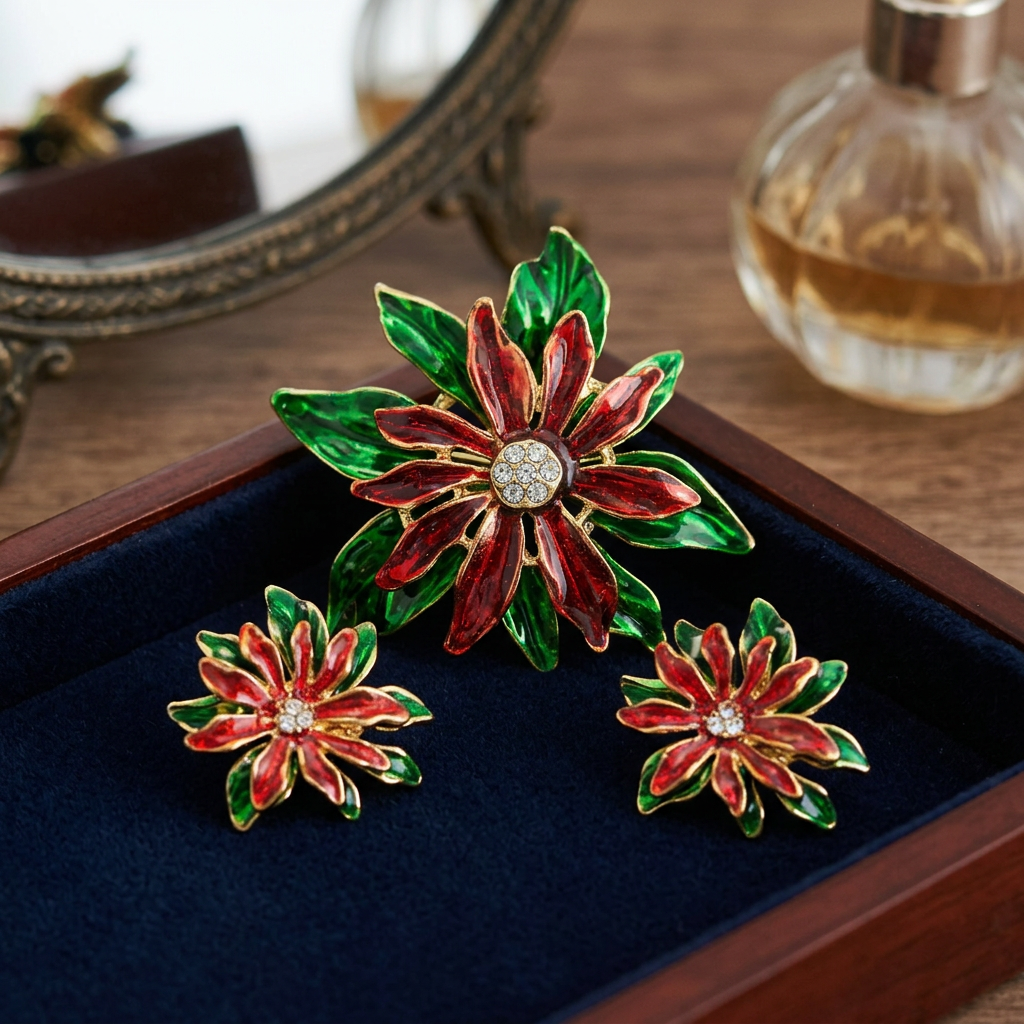 Poinsettia jewelry vanity display
