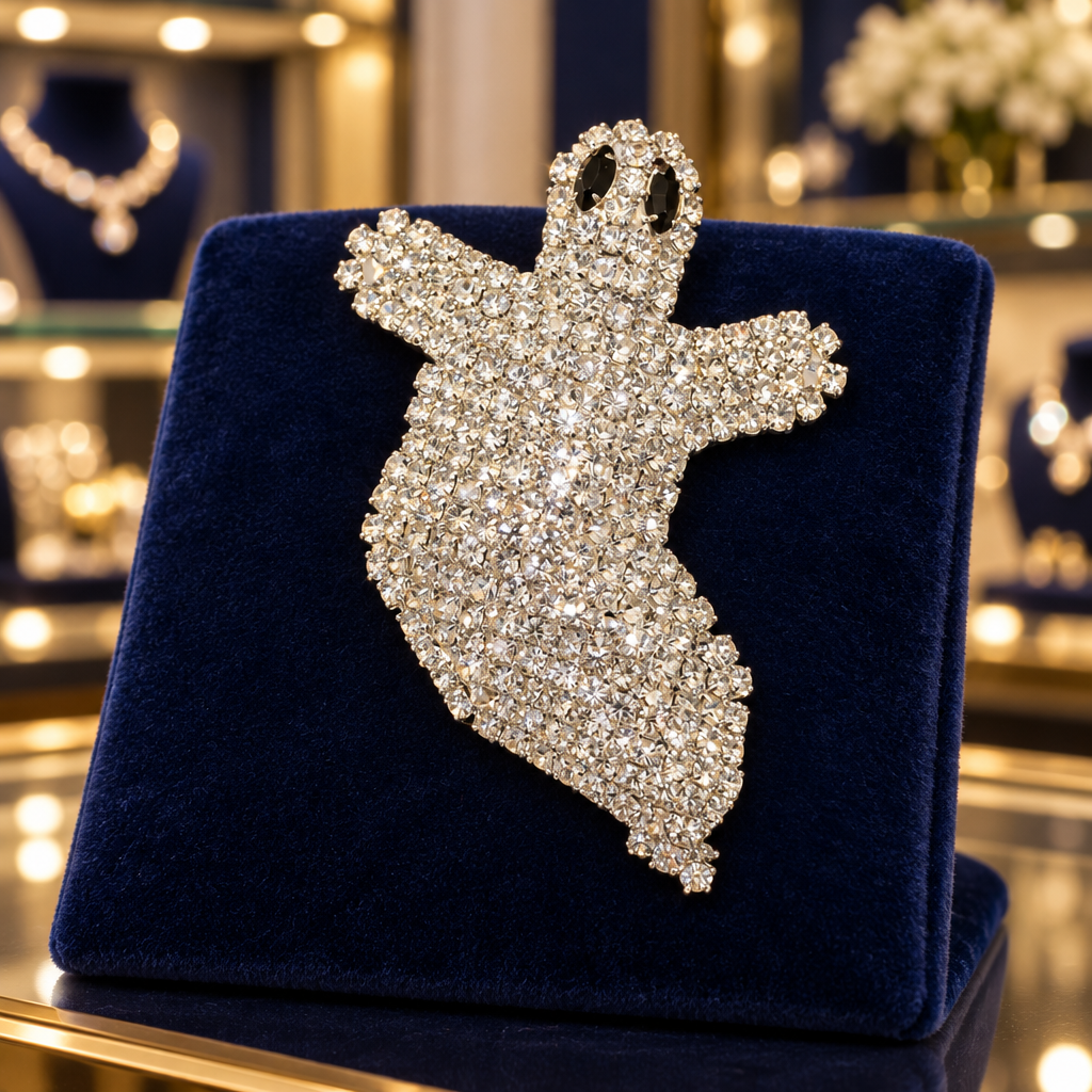 Flying ghost brooch displayed in store
