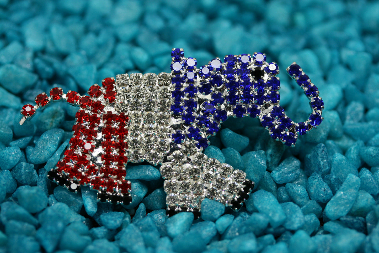 Patriotic Red White and Blue Rhinestone Republican Elephant Brooch Pin, GOP elephant Brooch, 4th of July Patriotic Jewelry