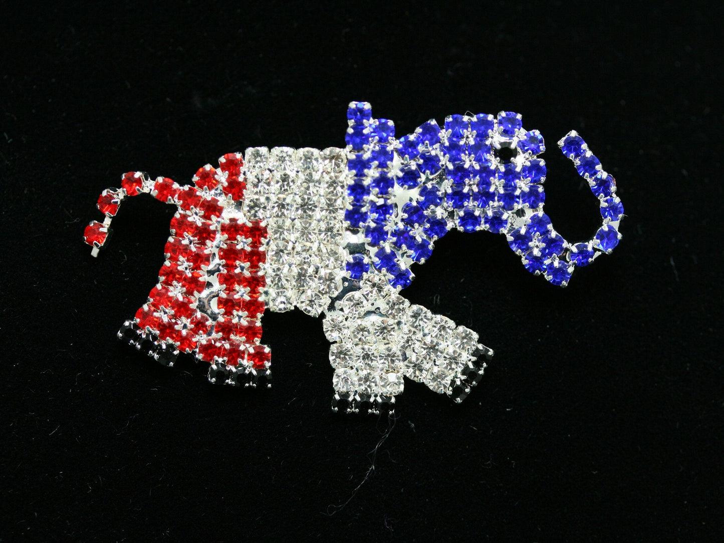 Patriotic Red White and Blue Rhinestone Republican Elephant Brooch Pin, GOP elephant Brooch, 4th of July Patriotic Jewelry