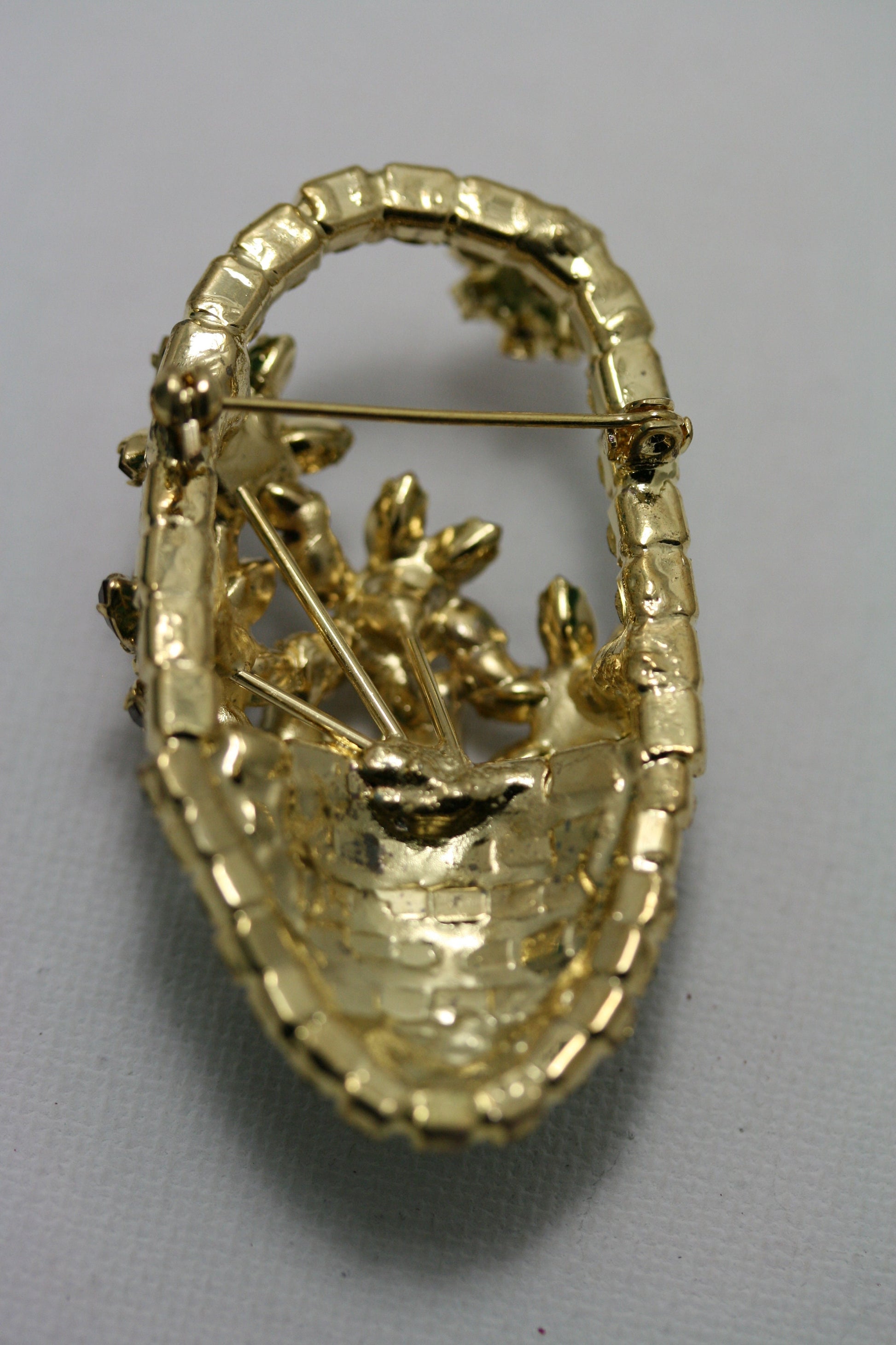 Vintage Rhinestone Flower Basket Brooch