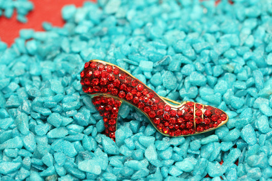 Vintage Ruby Red Crystal Rhinestone High Heel Shoe Fashion Pin Brooch