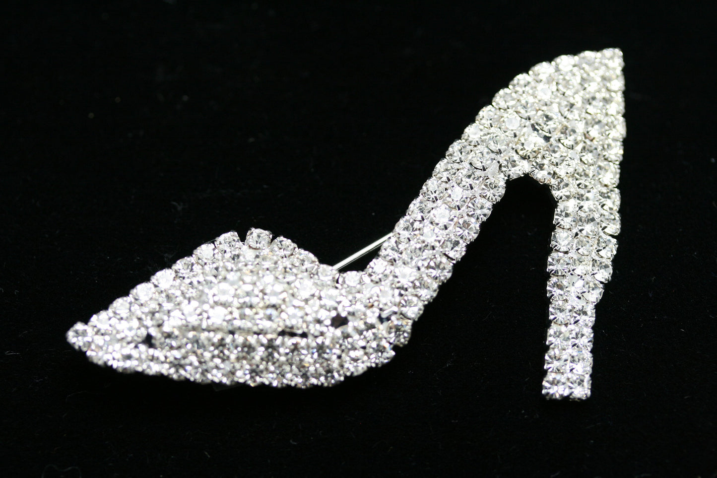 High Heel Shoe Stiletto Ice Clear Prong Set Rhinestone Crystal Brooch Pin