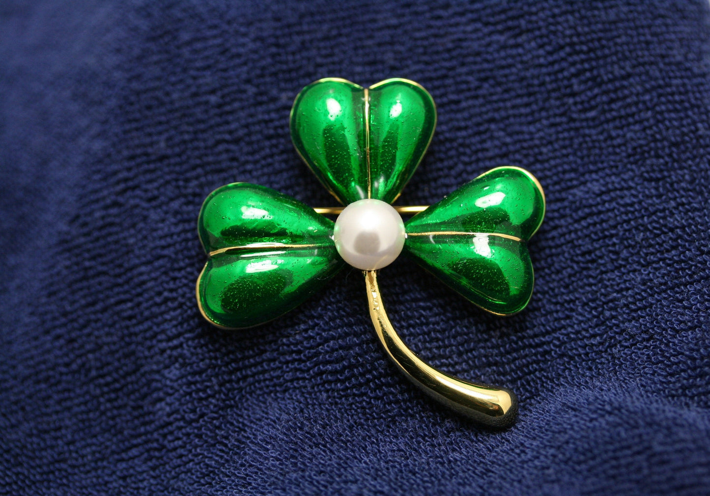 St. Patrick's Day Three Leaf Clover Brooch Pin With Pearl, Enamel Shamrock Pin, IRISH Jewelry Gift
