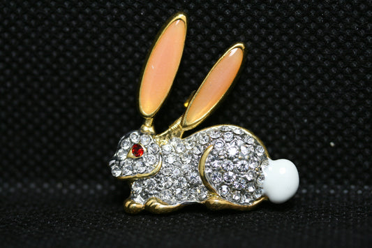 Rhinestone Crystal Easter Rabbit/Bunny Brooch Pin, Easter Jewelry Gift