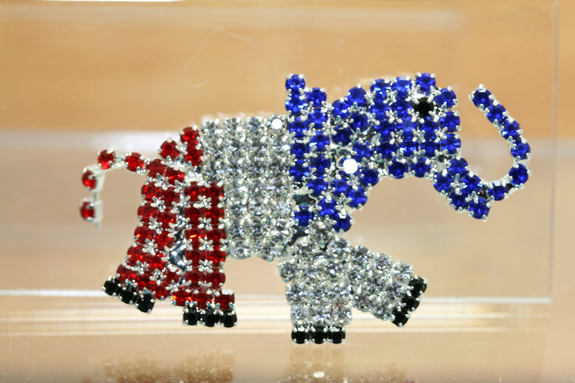 Patriotic Red White and Blue Rhinestone Republican Elephant Brooch Pin, GOP elephant Brooch, 4th of July Patriotic Jewelry