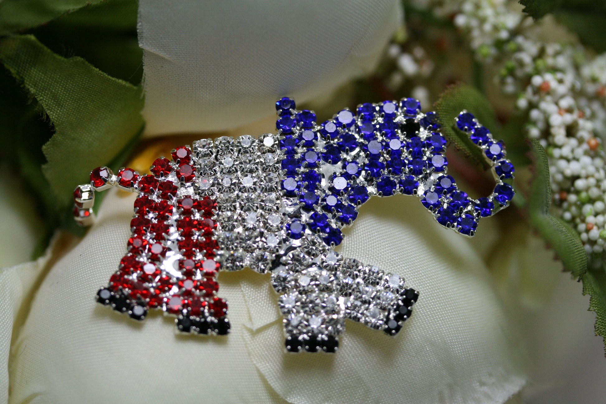 Patriotic Red White and Blue Rhinestone Republican Elephant Brooch Pin, GOP elephant Brooch, 4th of July Patriotic Jewelry