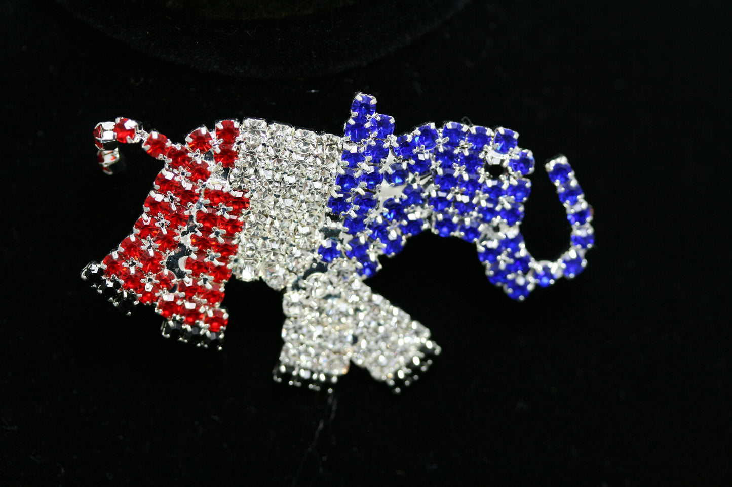 Patriotic Red White and Blue Rhinestone Republican Elephant Brooch Pin, GOP elephant Brooch, 4th of July Patriotic Jewelry