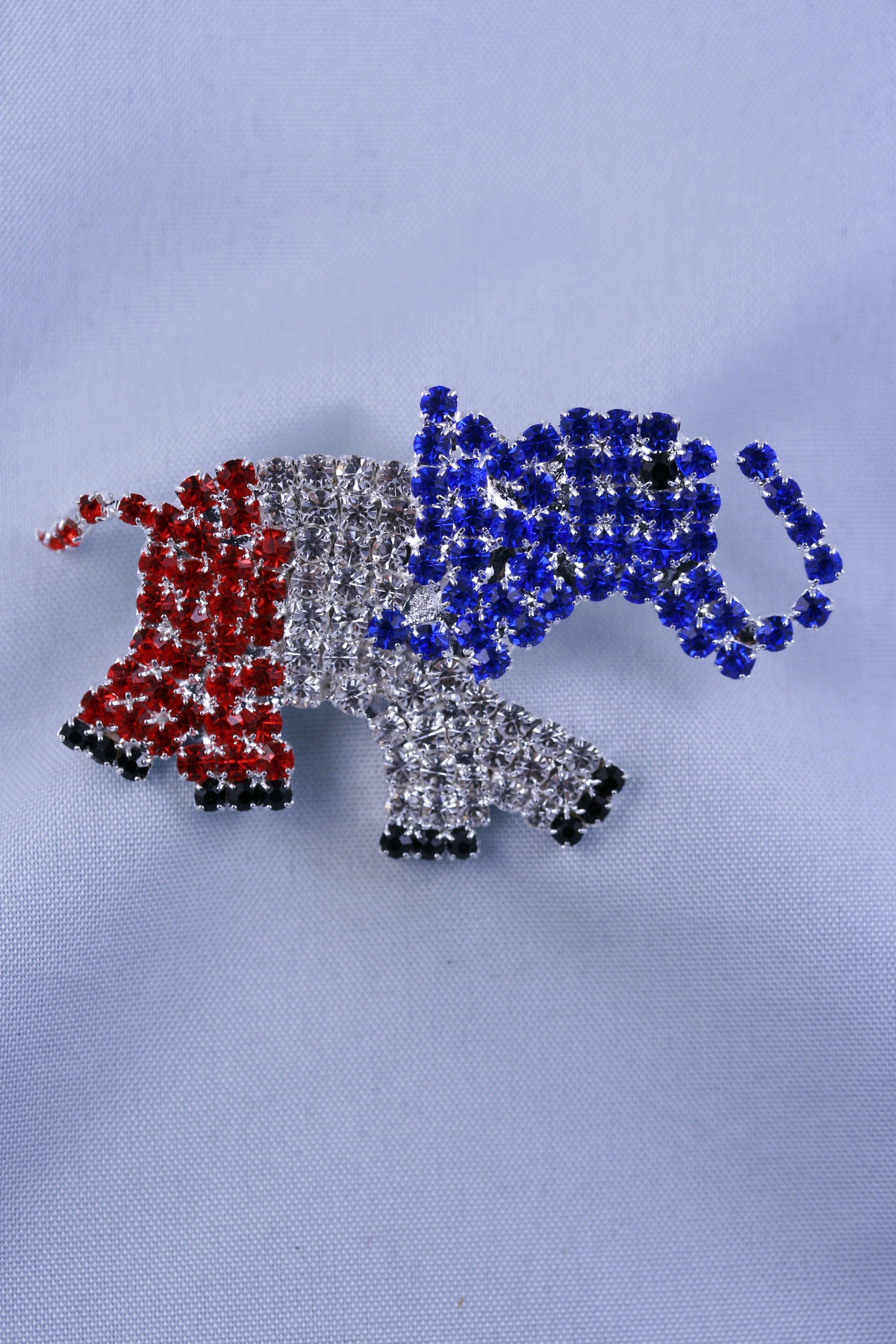 Patriotic Red White and Blue Rhinestone Republican Elephant Brooch Pin, GOP elephant Brooch, 4th of July Patriotic Jewelry