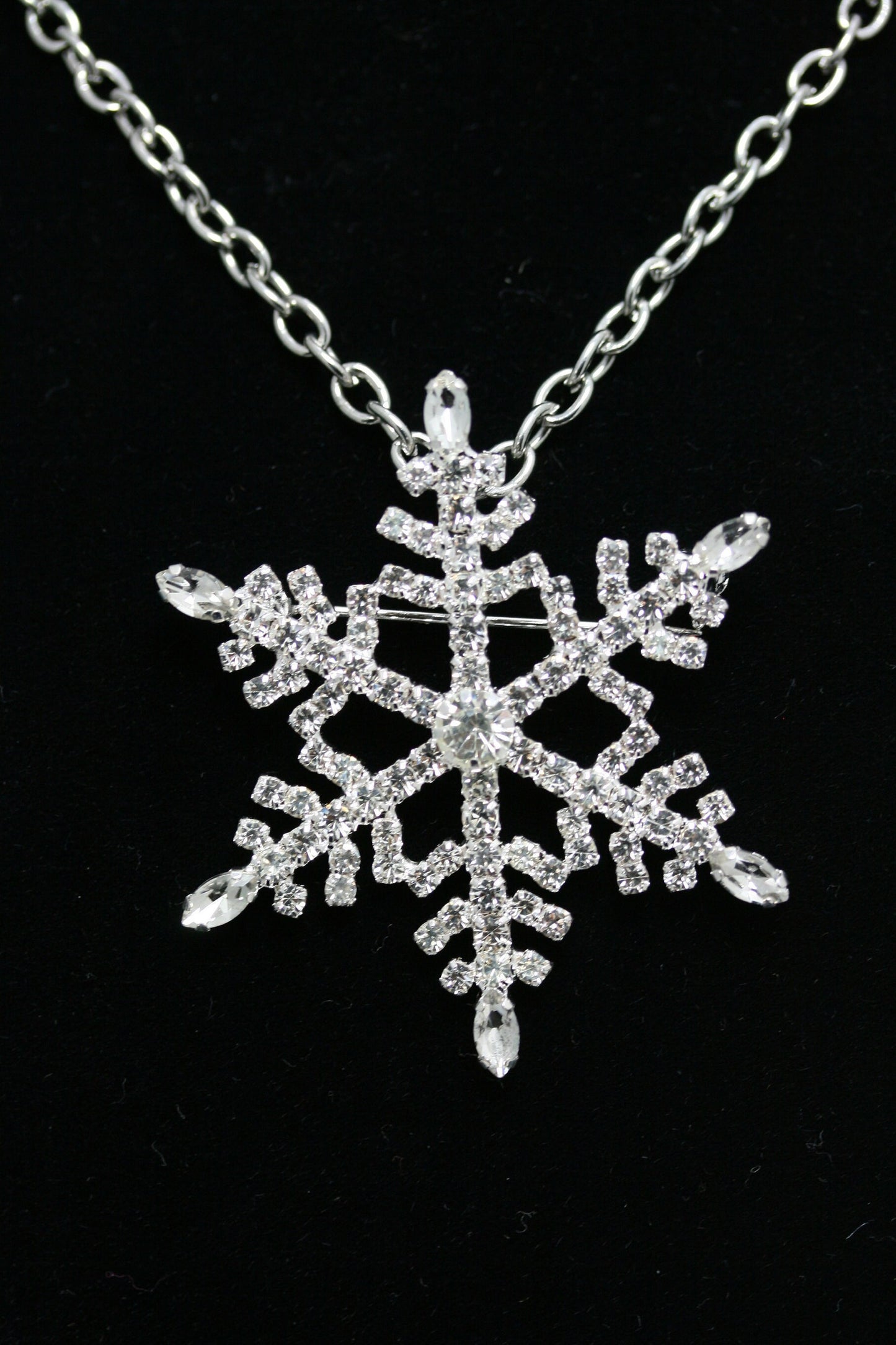 Rhinestone Snowflake Christmas Pin Brooch & Pendant, Crystal Snowflake Jewelry Gift, Winter Holiday Jewelry Gift