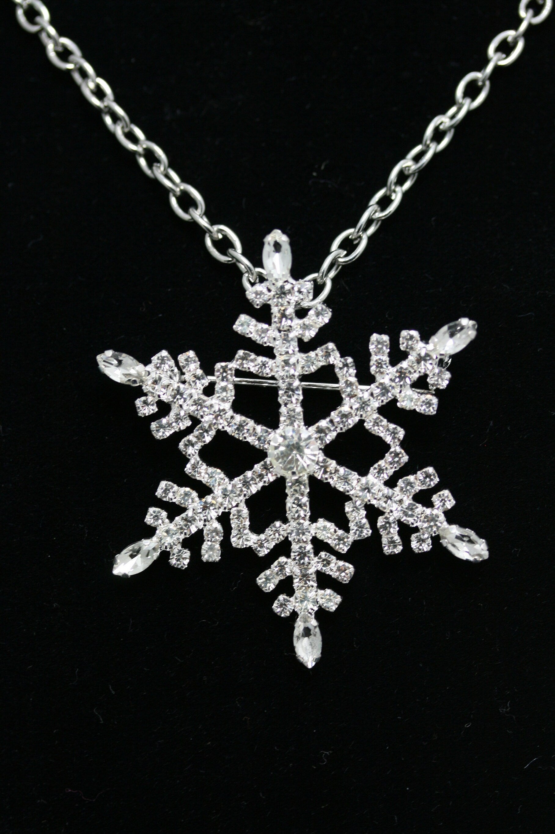 Rhinestone Snowflake Christmas Pin Brooch & Pendant, Crystal Snowflake Jewelry Gift, Winter Holiday Jewelry Gift