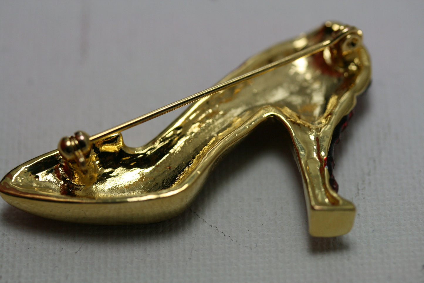 Vintage Ruby Red Crystal Rhinestone High Heel Shoe Fashion Pin Brooch