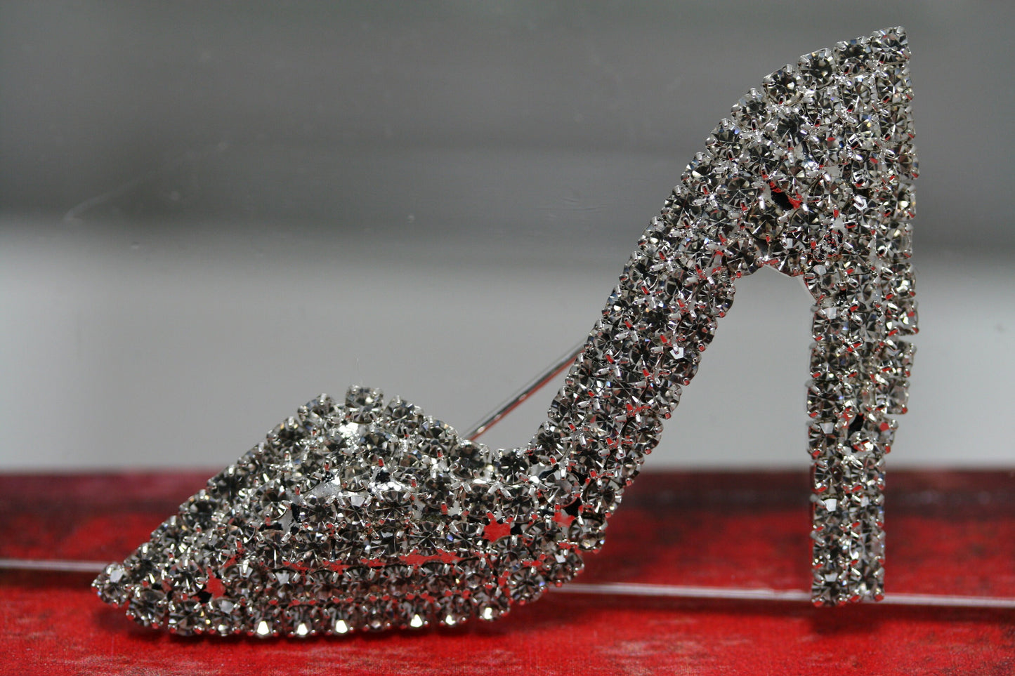 High Heel Shoe Stiletto Ice Clear Prong Set Rhinestone Crystal Brooch Pin