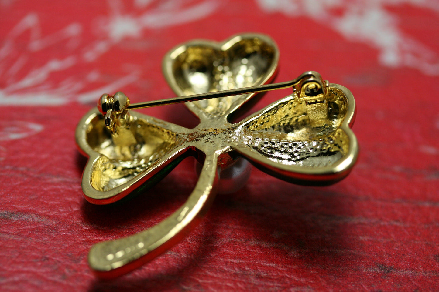 St. Patrick's Day Three Leaf Clover Brooch Pin With Pearl, Enamel Shamrock Pin, IRISH Jewelry Gift