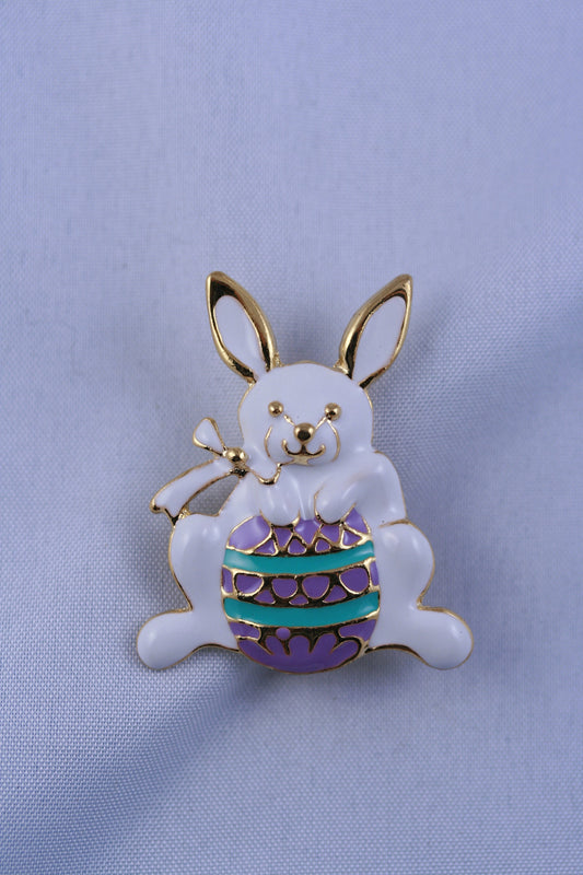Enamel Bunny Rabbit Easter Egg Pin Brooch, Easter Bunny Pin, Easter Jewelry