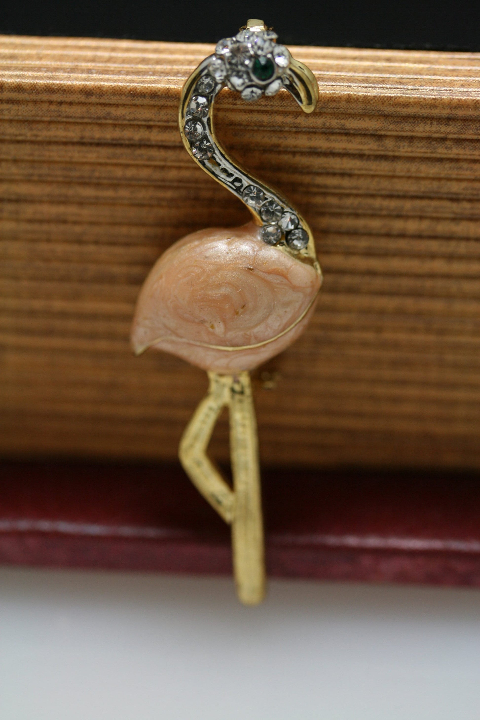 Vintage Pink Flamingo Rhinestone Crystal Pin Brooch, Pink Flamingo Brooch Pin