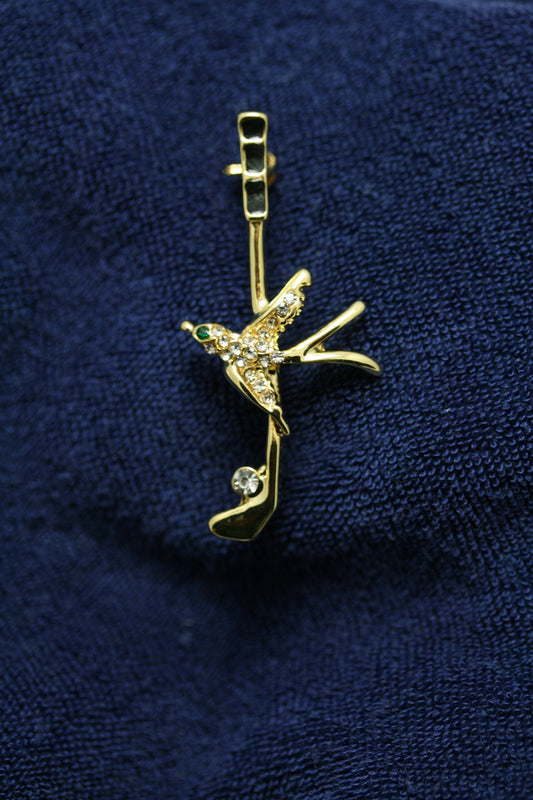 Rhinestone Goldstone Birdie on a Golf Wedge Pin Brooch
