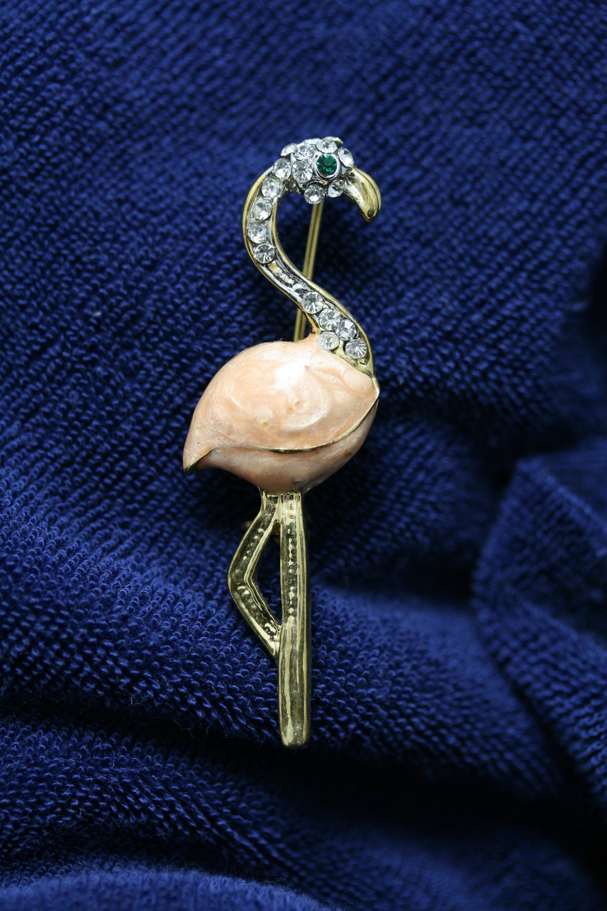 Vintage Pink Flamingo Rhinestone Crystal Pin Brooch, Pink Flamingo Brooch Pin