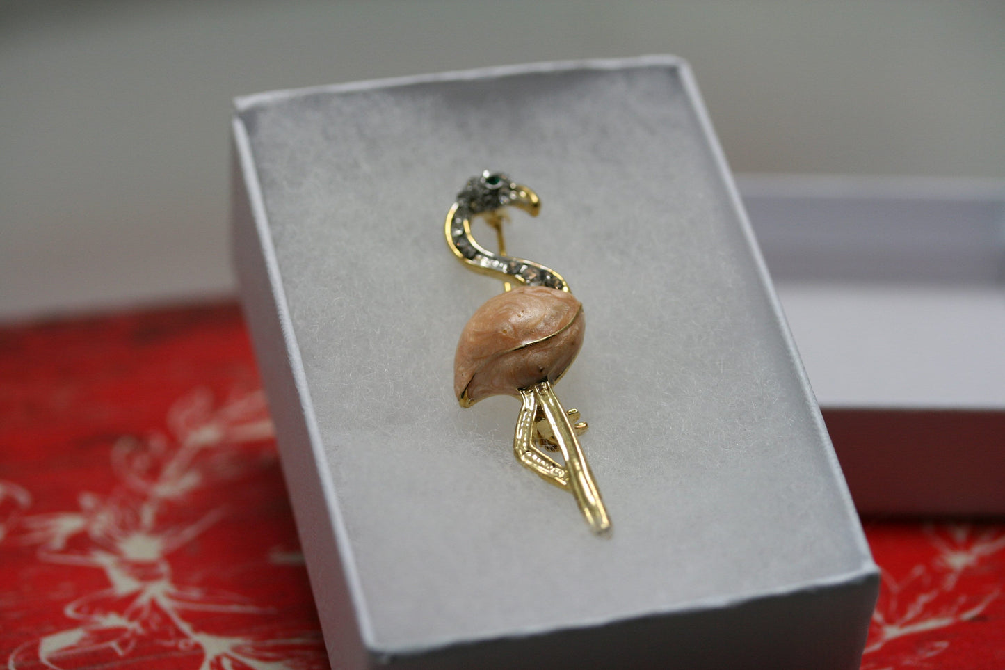 Vintage Pink Flamingo Rhinestone Crystal Pin Brooch, Pink Flamingo Brooch Pin