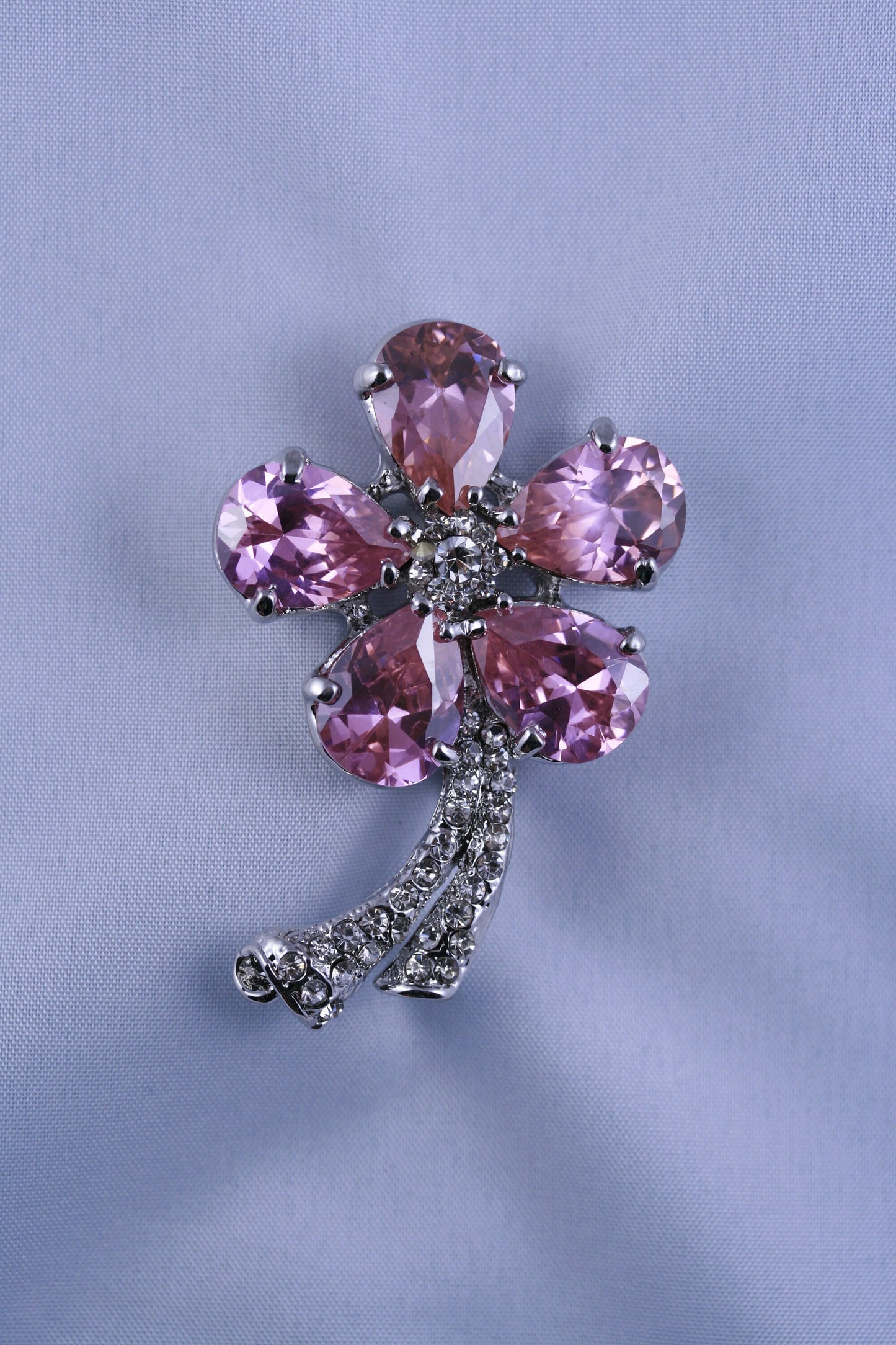 Vintage Pink Topaz Rhinestone Flower Pin Brooch, Flower Jewelry
