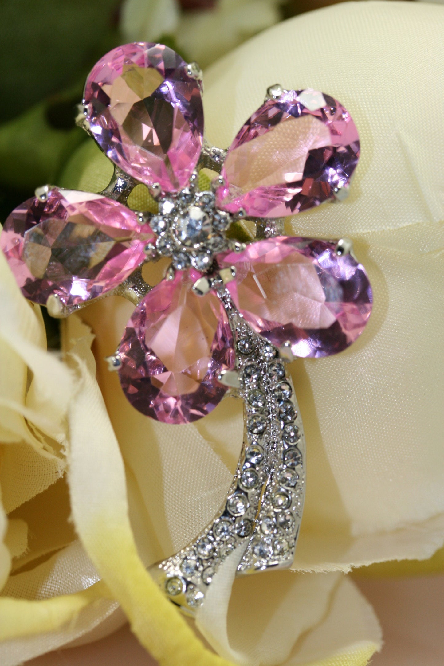 Vintage Pink Topaz Rhinestone Flower Pin Brooch, Flower Jewelry