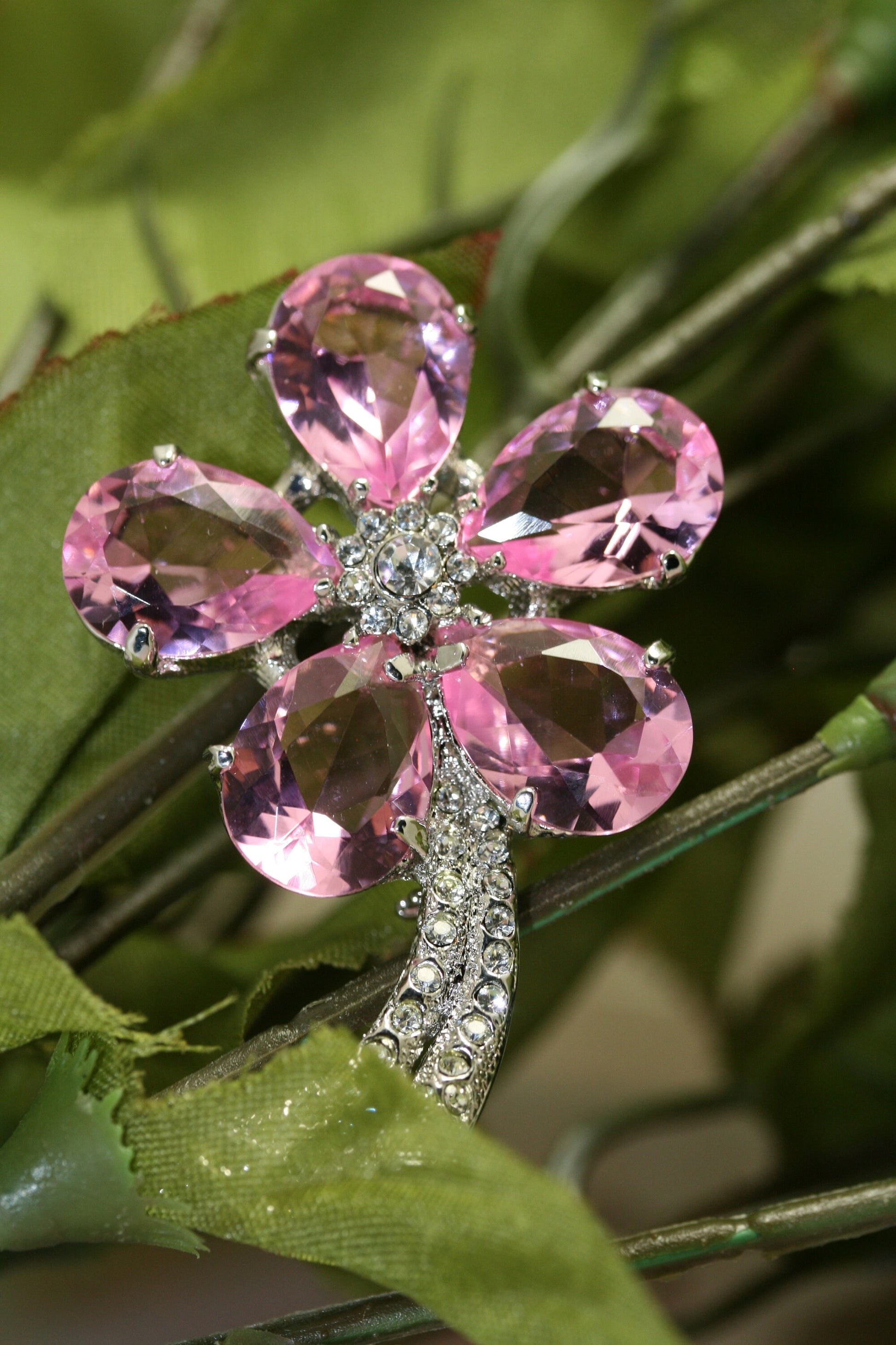 Vintage Pink Topaz Rhinestone Flower Pin Brooch, Flower Jewelry