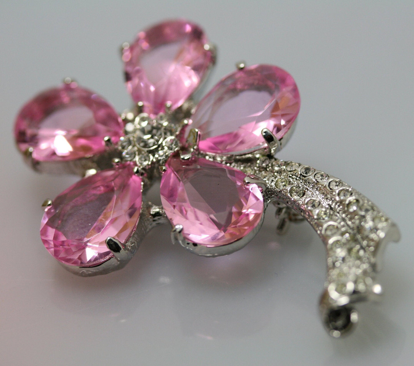 Vintage Pink Topaz Rhinestone Flower Pin Brooch, Flower Jewelry