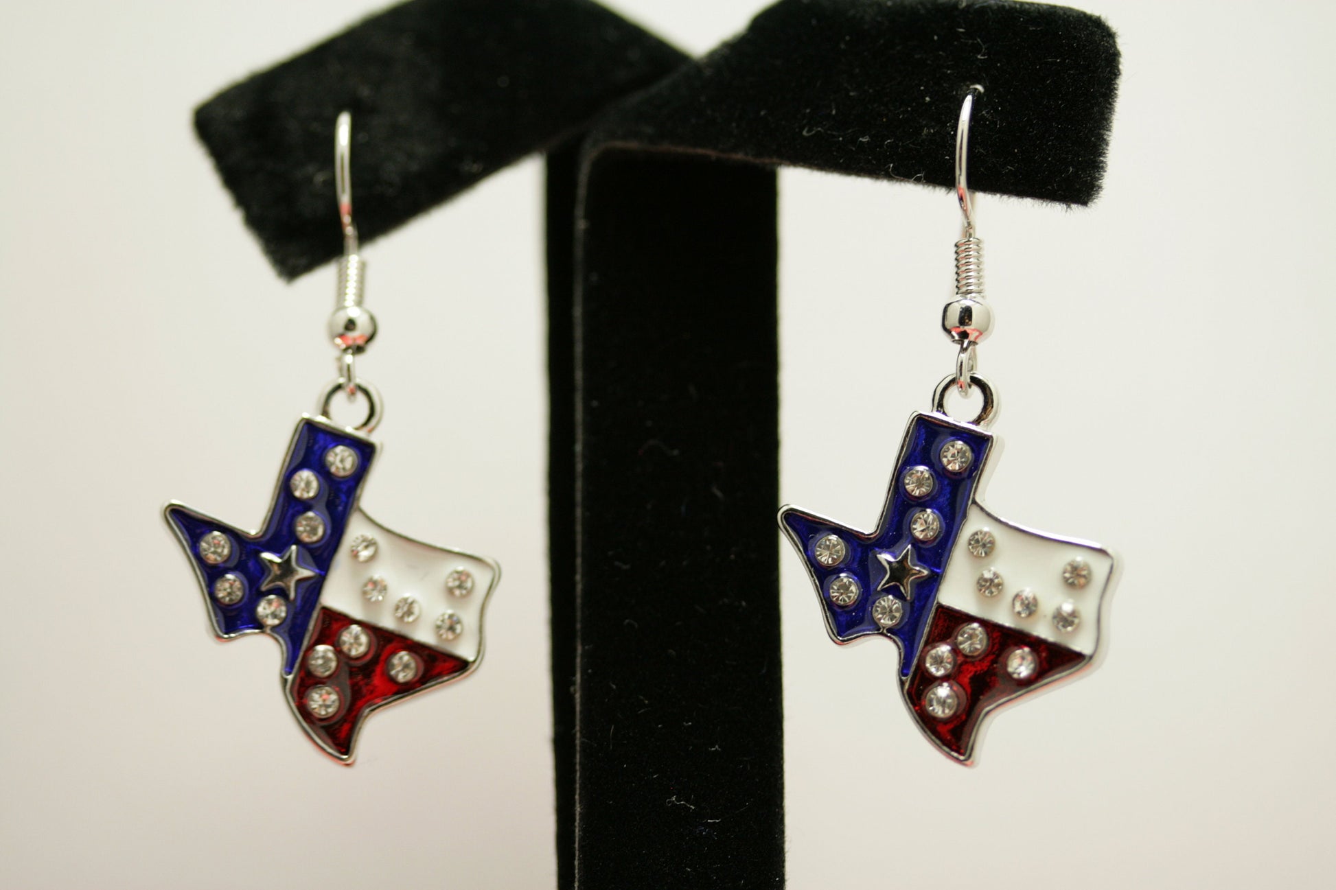 Rhinestone Patriotic Texan Texas Shape Flag Earrings, 4th of July Fashion Jewelry, Texan Jewelry,