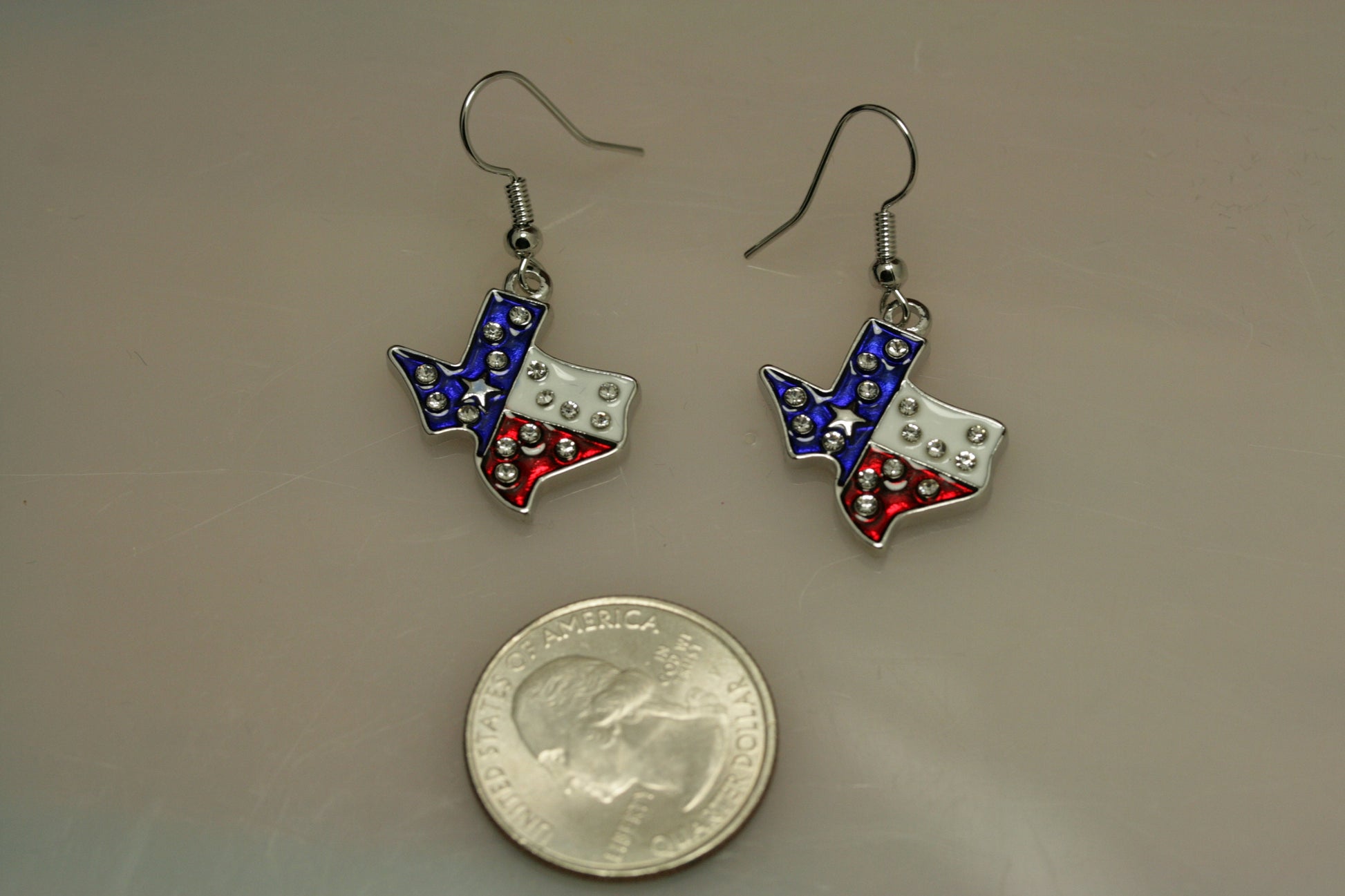 Rhinestone Patriotic Texan Texas Shape Flag Earrings, 4th of July Fashion Jewelry, Texan Jewelry,