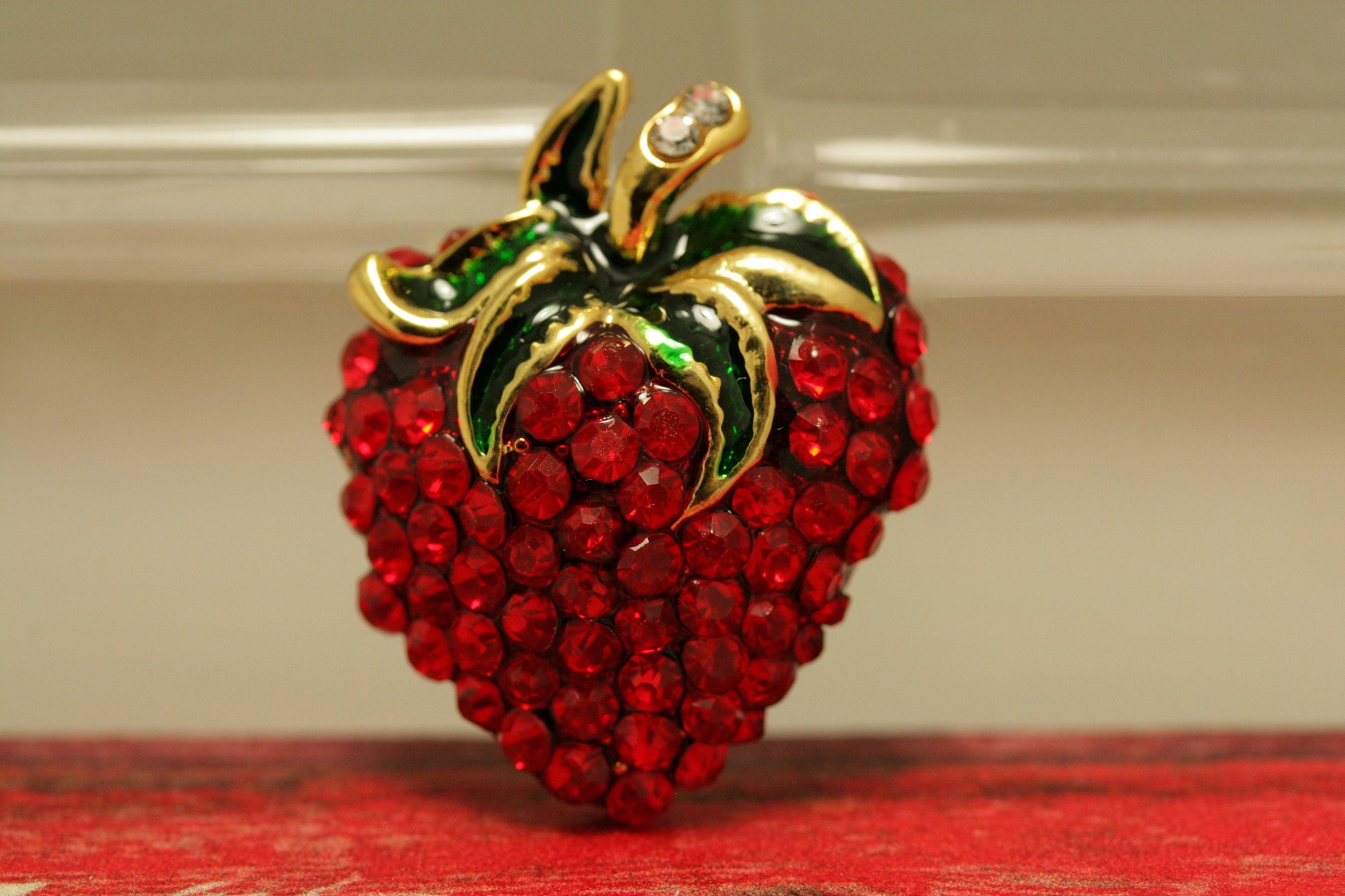 Rhinestone Strawberry Fruit Pin Brooch & Earrings Set, Red Ruby Crystal Strawberry Jewelry Set, Strawberry Festival Gift