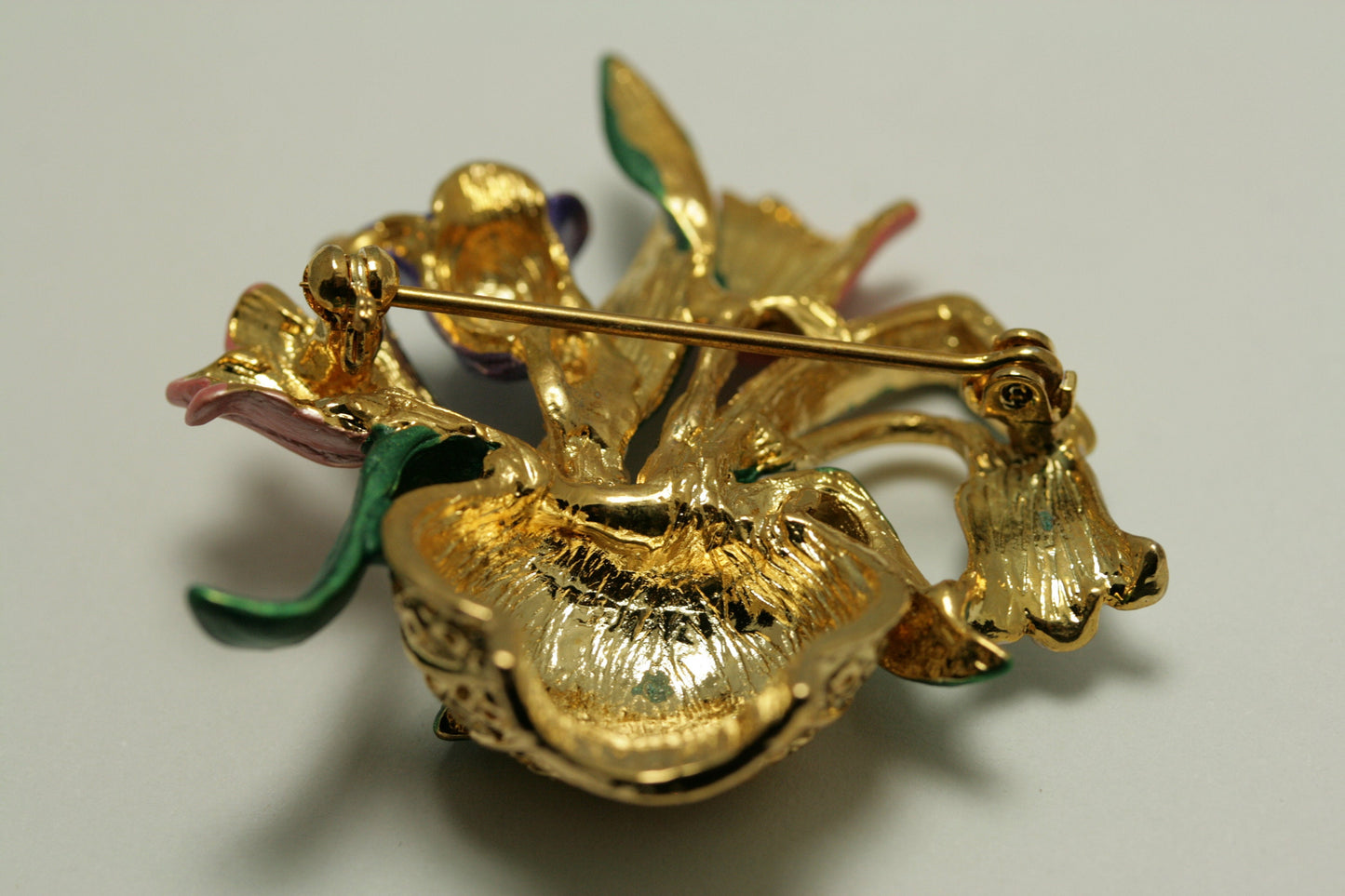 Vintage Enamel Tulips in Gold Antique Vase Brooch Pin, Flower Vase Jewelry Spring Flower Brooch