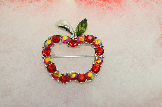 Rhinestone Apple Crystal Fruit Pin Brooch, To Teacher Apple Fruit Brooch Pins For Gift
