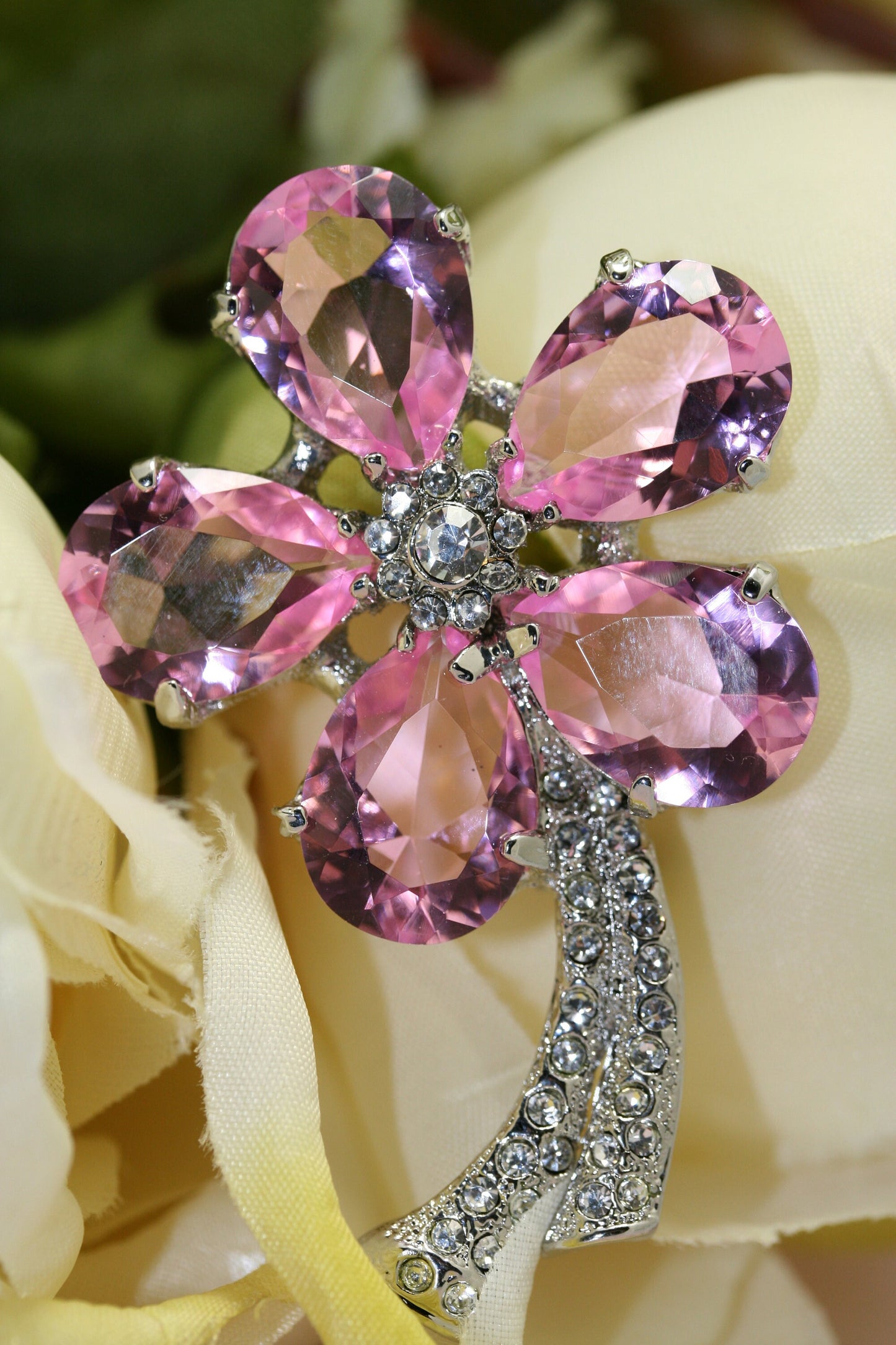 Vintage Pink Topaz Rhinestone Flower Pin Brooch, Flower Jewelry