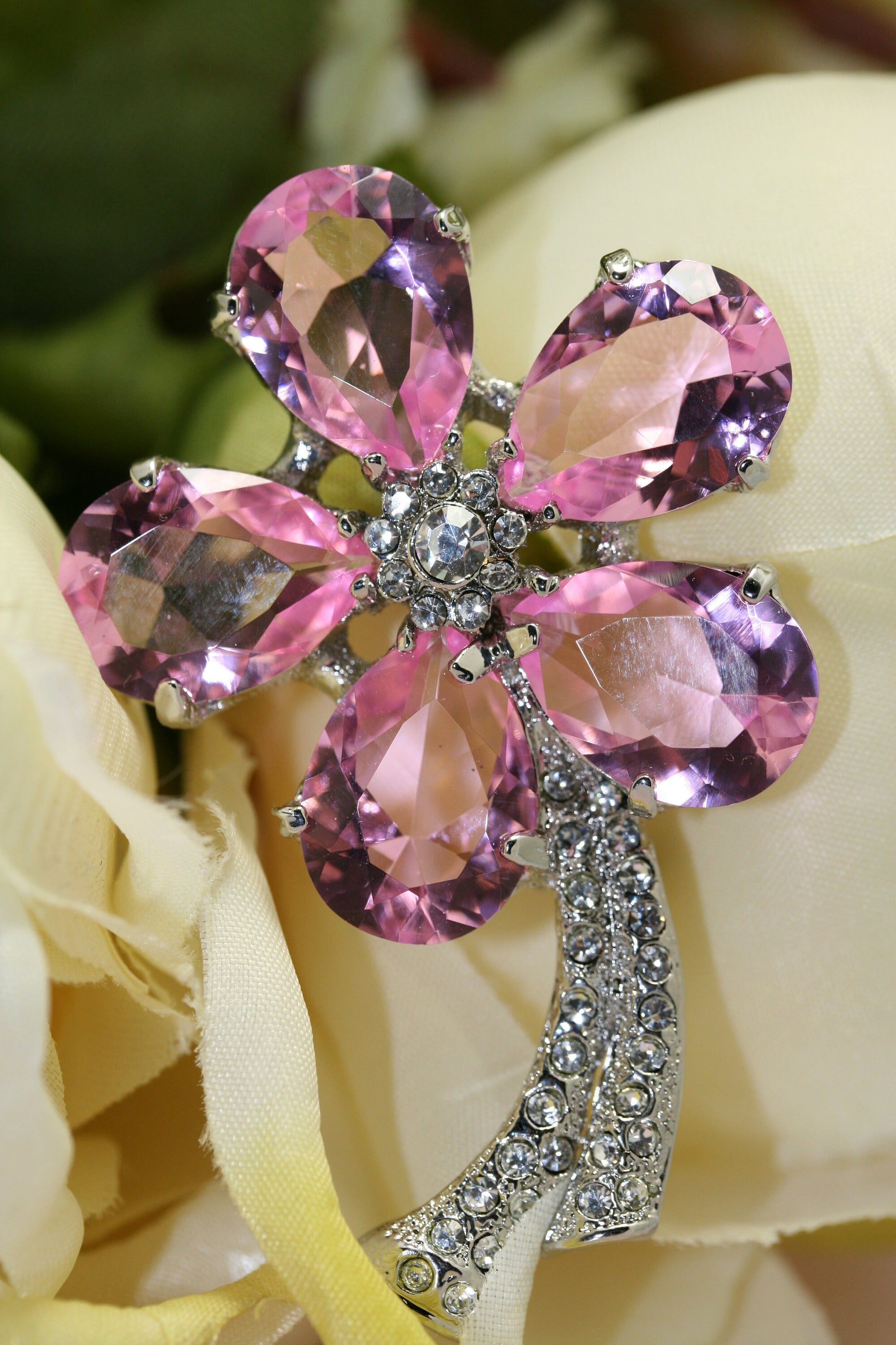 Vintage Pink Topaz Rhinestone Flower Pin Brooch, Flower Jewelry