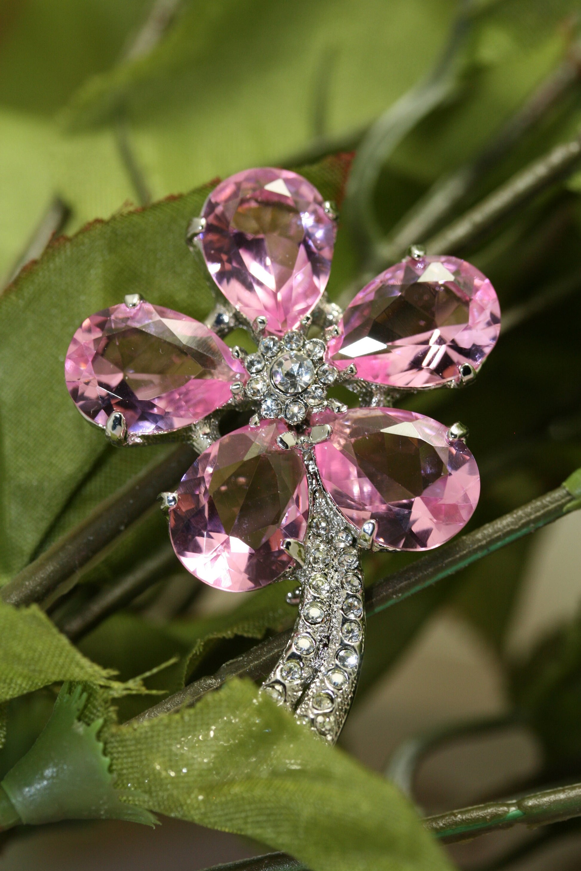 Vintage Pink Topaz Rhinestone Flower Pin Brooch, Flower Jewelry