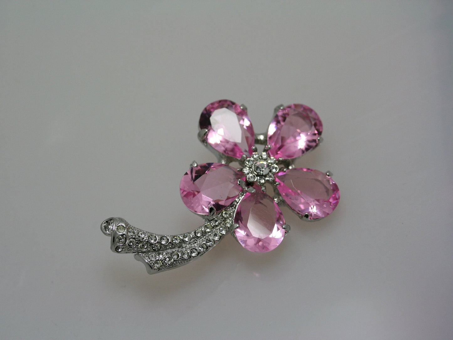 Vintage Pink Topaz Rhinestone Flower Pin Brooch, Flower Jewelry
