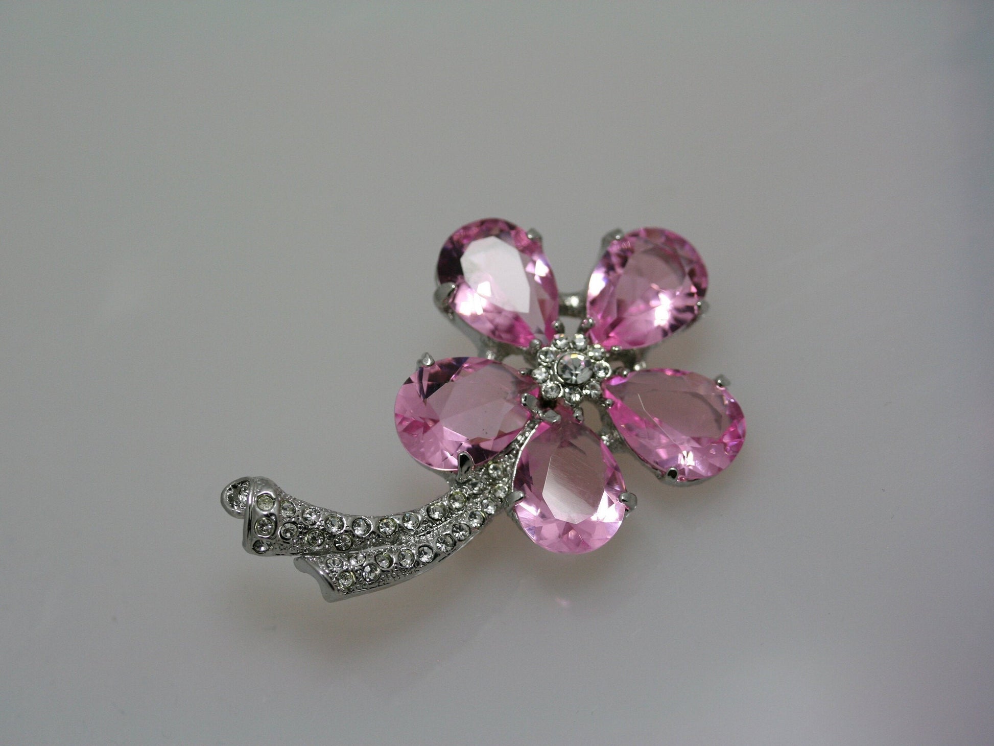 Vintage Pink Topaz Rhinestone Flower Pin Brooch, Flower Jewelry