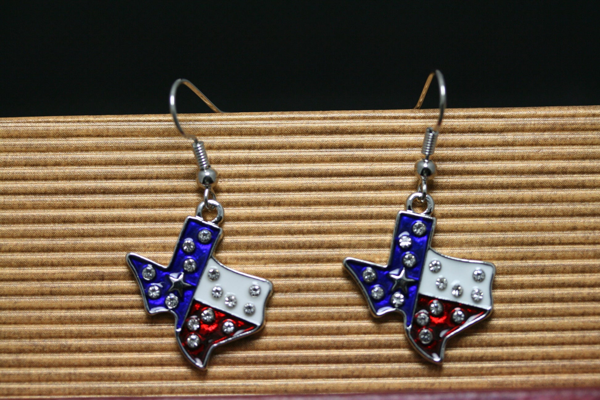 Rhinestone Patriotic Texan Texas Shape Flag Earrings, 4th of July Fashion Jewelry, Texan Jewelry,
