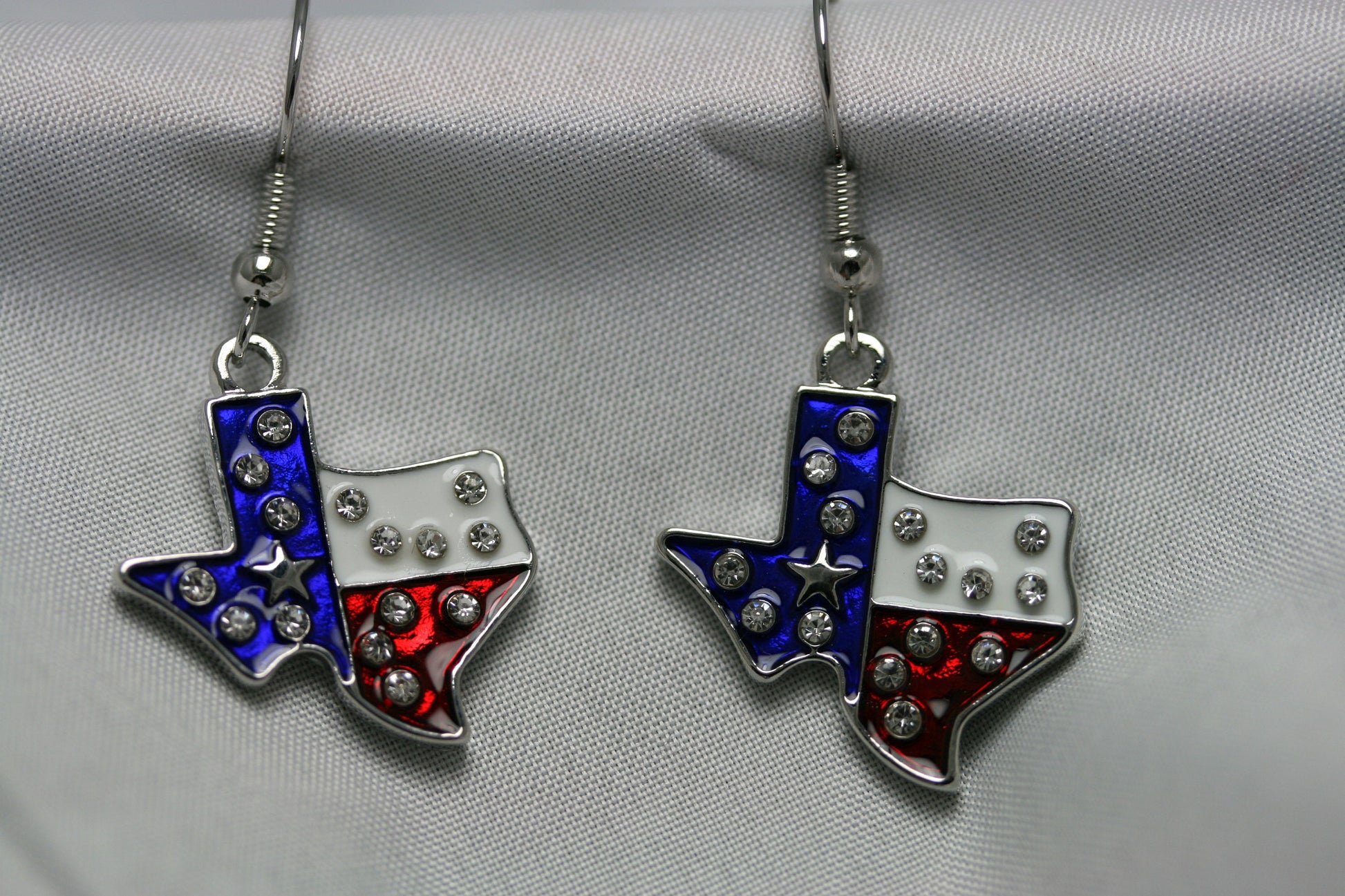 Rhinestone Patriotic Texan Texas Shape Flag Earrings, 4th of July Fashion Jewelry, Texan Jewelry,
