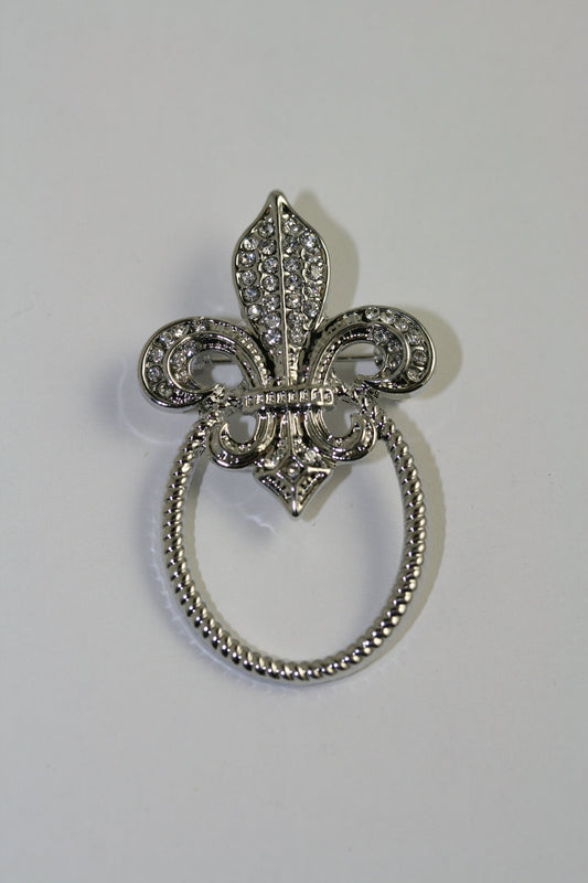 Rhinestone Fleur De Lis Crystal Eyeglasses Holder Pin Brooch, French Fleur De Lis Pin Brooch