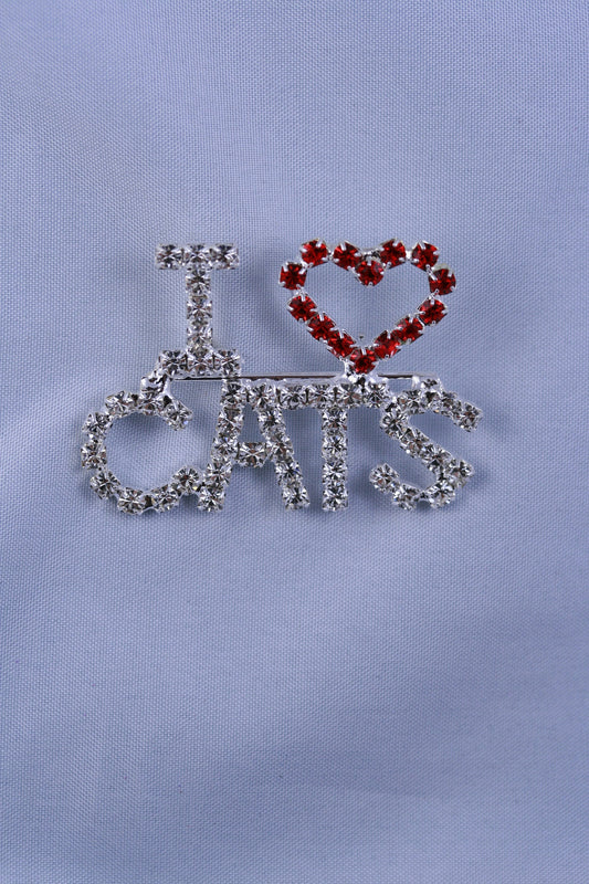 Rhinestone Word "I Love Heart Cats" Kittens Pin brooch, I love Cats Pin