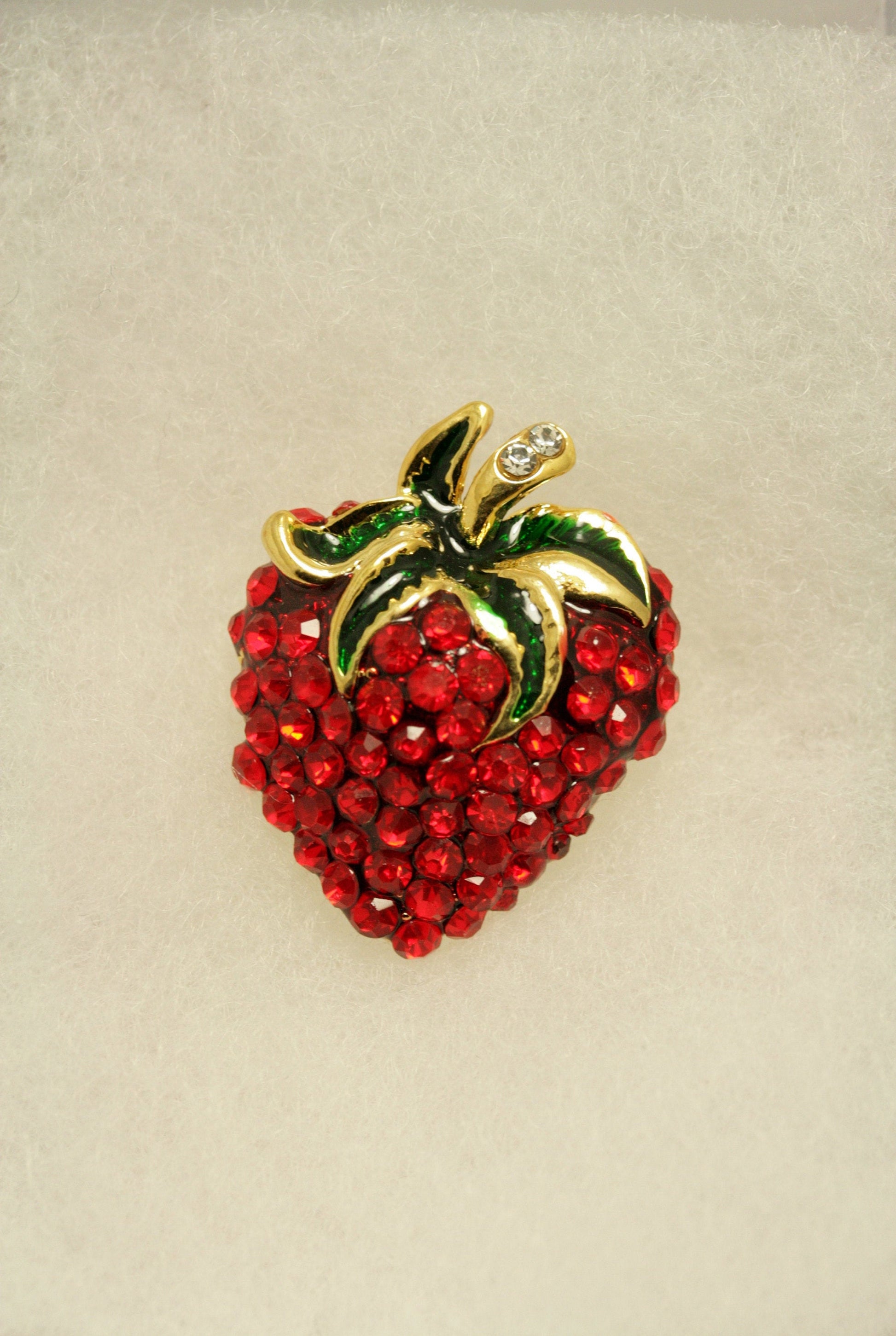 Rhinestone Strawberry Fruit Pin Brooch & Earrings Set, Red Ruby Crystal Strawberry Jewelry Set, Strawberry Festival Gift