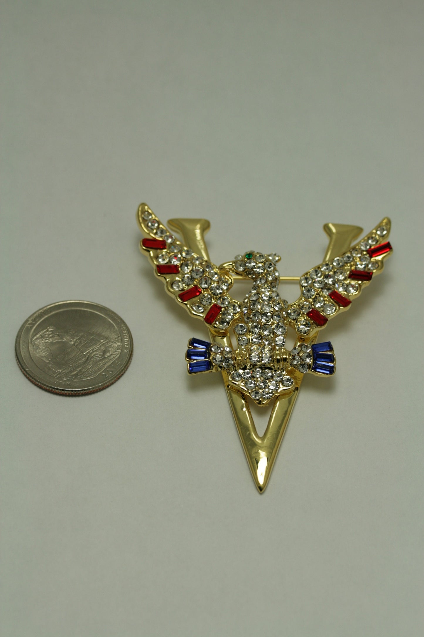 Rhinestone Patriotic 4th July Red White Blue USA Eagle V Pin Brooch, USA Eagle Brooch