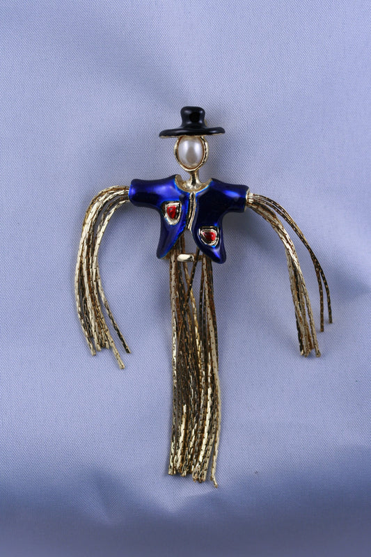 Moves Halloween Scarecrow With Pearl Pin Brooch